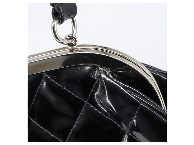 Borsa a mano CHANEL Matelasse Pelle verniciata Nero Argento CC Auth 201536V - vista 14