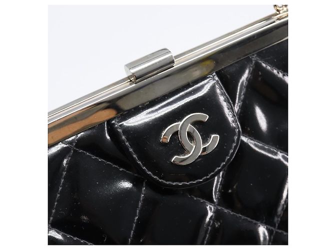 Borsa a mano CHANEL Matelasse Pelle verniciata Nero Argento CC Auth 201536V - vista 15