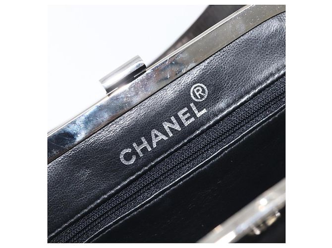 Borsa a mano CHANEL Matelasse Pelle verniciata Nero Argento CC Auth 201536V - vista 18