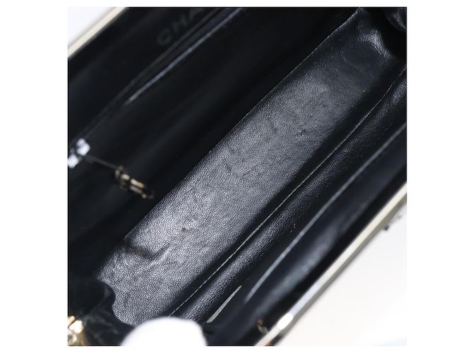 Borsa a mano CHANEL Matelasse Pelle verniciata Nero Argento CC Auth 201536V - vista 19