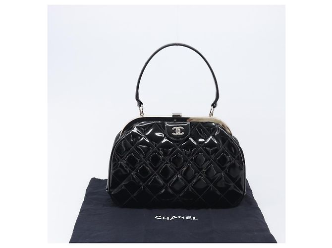 Borsa a mano CHANEL Matelasse Pelle verniciata Nero Argento CC Auth 201536V - vista 27