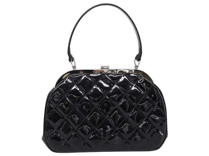 Borsa a mano CHANEL Matelasse Pelle verniciata Nero Argento CC Auth 201536V - vista 3