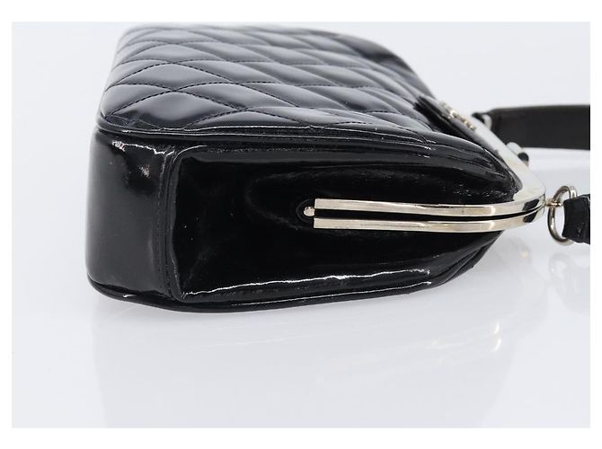 Borsa a mano CHANEL Matelasse Pelle verniciata Nero Argento CC Auth 201536V - vista 4