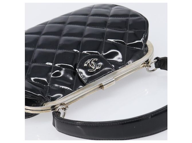 Borsa a mano CHANEL Matelasse Pelle verniciata Nero Argento CC Auth 201536V - vista 6