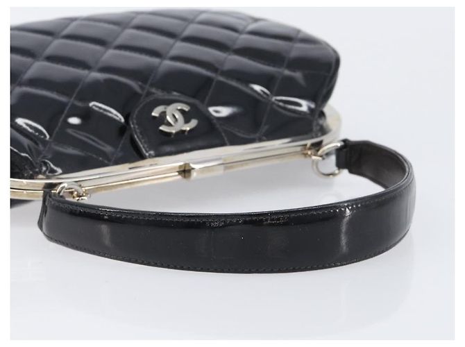 Borsa a mano CHANEL Matelasse Pelle verniciata Nero Argento CC Auth 201536V - vista 7