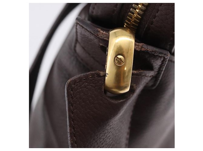 Borsa a tracolla LOEWE in pelle marrone scuro tono oro Auth ka6261A - vista 21
