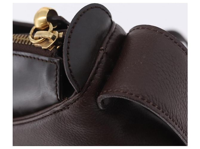 Borsa a tracolla LOEWE in pelle marrone scuro tono oro Auth ka6261A - vista 23