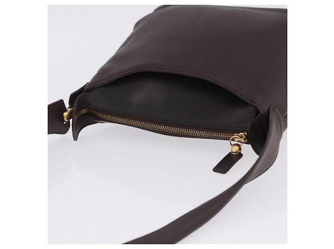 Borsa a tracolla LOEWE in pelle marrone scuro tono oro Auth ka6261A - vista 9