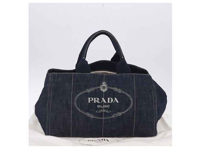 Borsa PRADA Canapa GM Denim Blue Gold Tone Auth ka6253V - vista 12