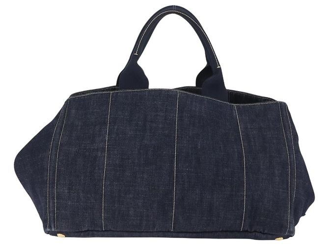Borsa PRADA Canapa GM Denim Blue Gold Tone Auth ka6253V - vista 2