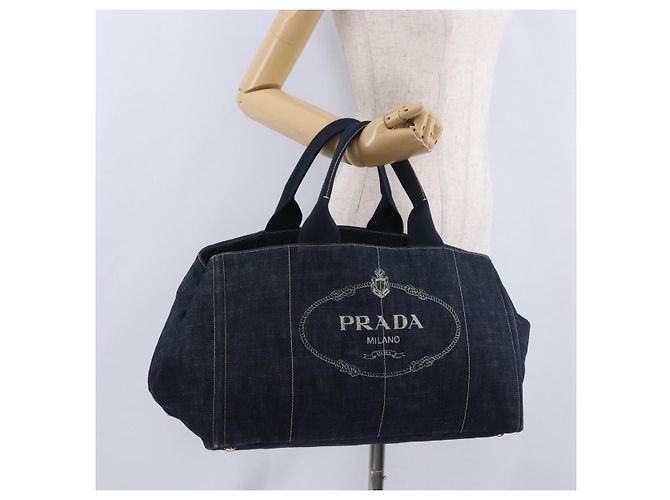 Borsa PRADA Canapa GM Denim Blue Gold Tone Auth ka6253V - vista 27