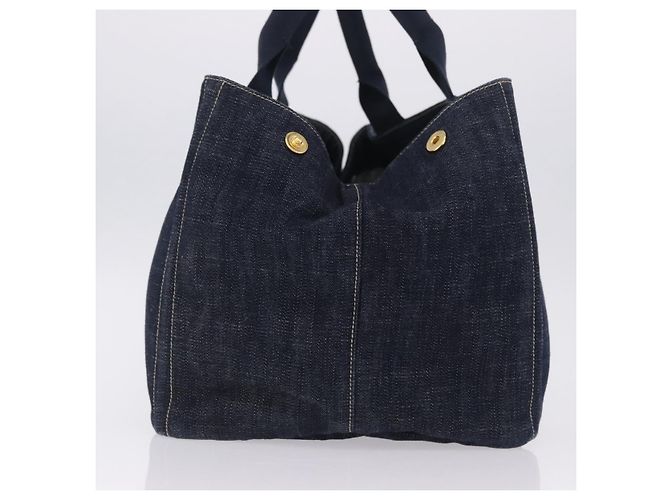 Borsa PRADA Canapa GM Denim Blue Gold Tone Auth ka6253V - vista 3