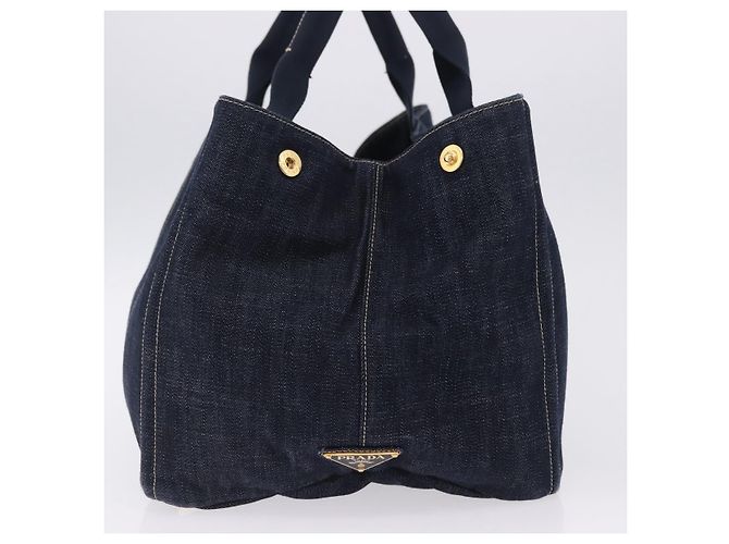Borsa PRADA Canapa GM Denim Blue Gold Tone Auth ka6253V - vista 4