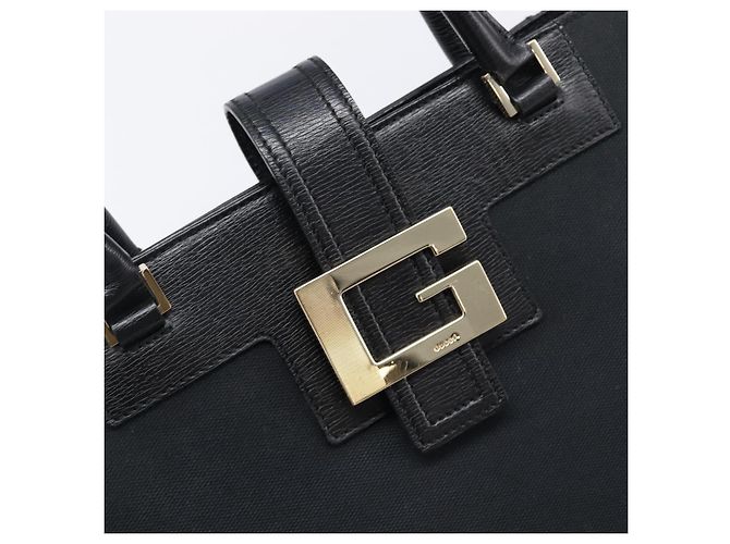 Borsa Tote GUCCI G in pelle e tela Nero Oro 002 1109 Auth am12611V D'oro - vista 15