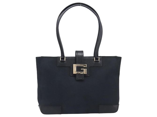 Borsa Tote GUCCI G in pelle e tela Nero Oro 002 1109 Auth am12611V D'oro - vista 2