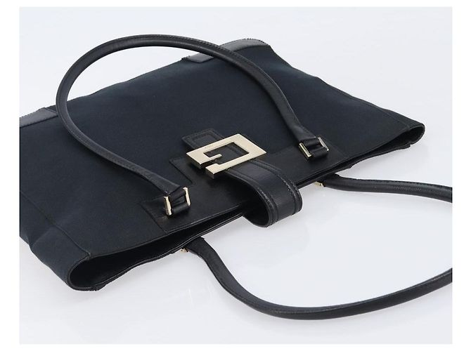 Borsa Tote GUCCI G in pelle e tela Nero Oro 002 1109 Auth am12611V D'oro - vista 6