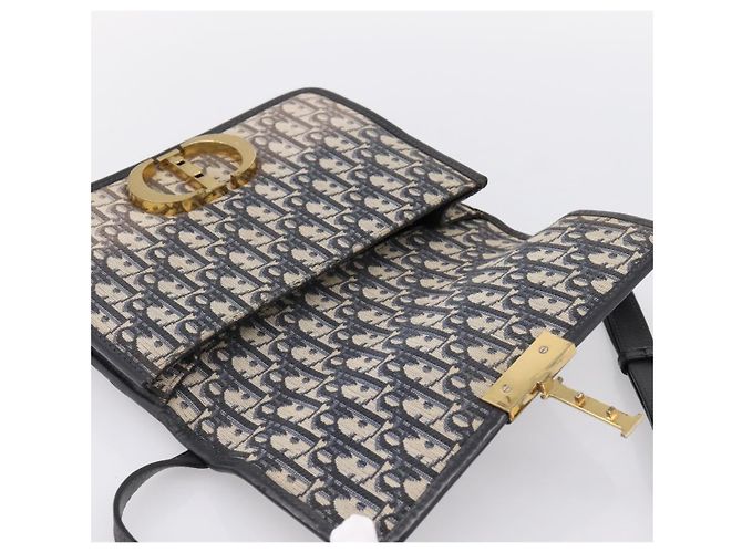 Borsa Christian Dior Trotter Canvas Oblique 30 Montaigne Navy Gold Auth LN131A D'oro Blu navy - vista 16
