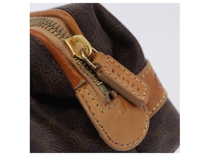 Céline Pouch CELINE Macadam Canvas PVC Leather Brown Gold Auth ki6850 Marrone D'oro - vista 14