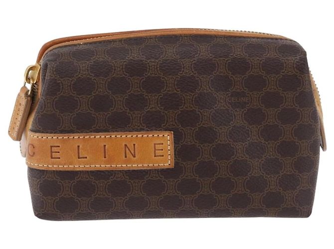 Céline Pouch CELINE Macadam Canvas PVC Leather Brown Gold Auth ki6850 Marrone D'oro - vista 2