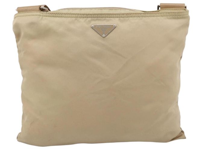 Bolsa de Ombro PRADA Nylon Beige Silver Auth ar14195 Prata Bege - vista 13