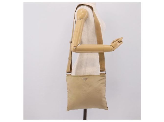 Bolsa de Ombro PRADA Nylon Beige Silver Auth ar14195 Prata Bege - vista 22