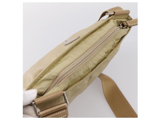 Bolsa de Ombro PRADA Nylon Beige Silver Auth ar14195 Prata Bege - vista 6