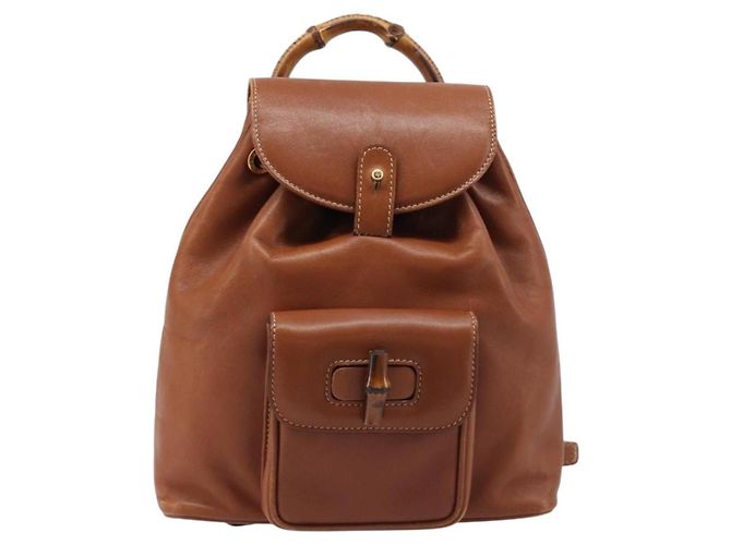 Zaino GUCCI Bamboo in pelle nera e oro 003 2034 0030 Auth 202686 Nero D'oro - vista 2