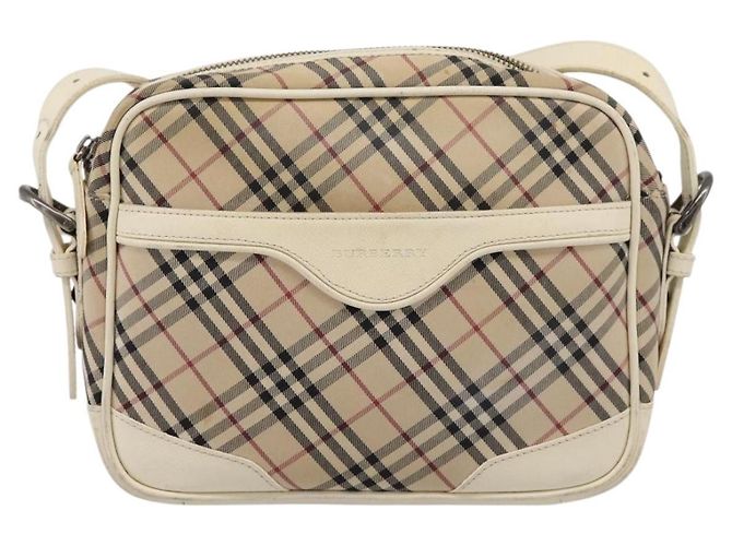 Borsa a tracolla BURBERRY Nova Check Canvas Beige Silver Auth 203708 Argento - vista 2