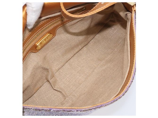 Borsa a tracolla FENDI Mamma Baguette in pelle con perline Viola Oro Auth 194784SM D'oro Porpora - vista 10