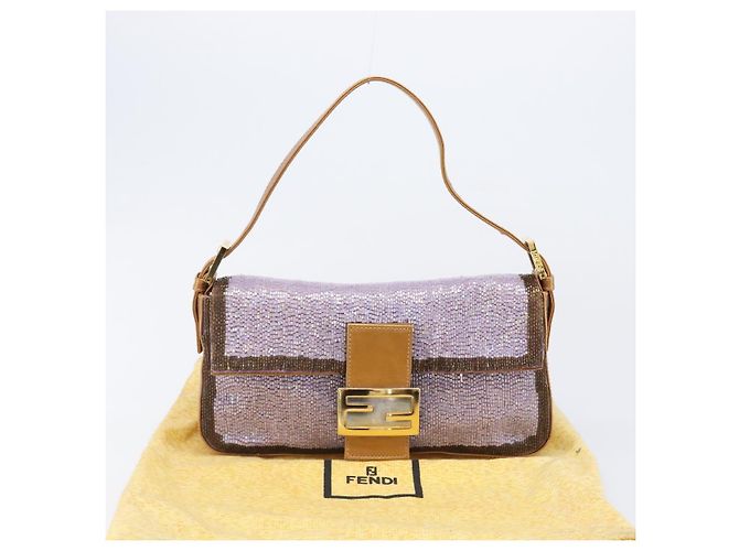 Borsa a tracolla FENDI Mamma Baguette in pelle con perline Viola Oro Auth 194784SM D'oro Porpora - vista 12