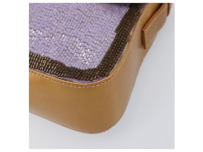 Borsa a tracolla FENDI Mamma Baguette in pelle con perline Viola Oro Auth 194784SM D'oro Porpora - vista 16