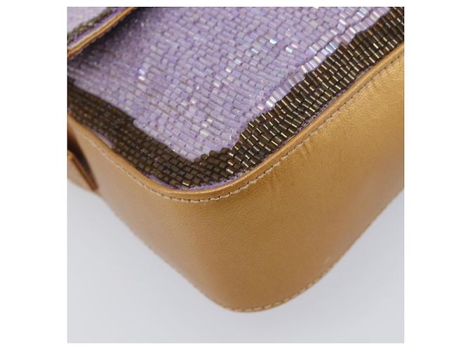 Borsa a tracolla FENDI Mamma Baguette in pelle con perline Viola Oro Auth 194784SM D'oro Porpora - vista 17