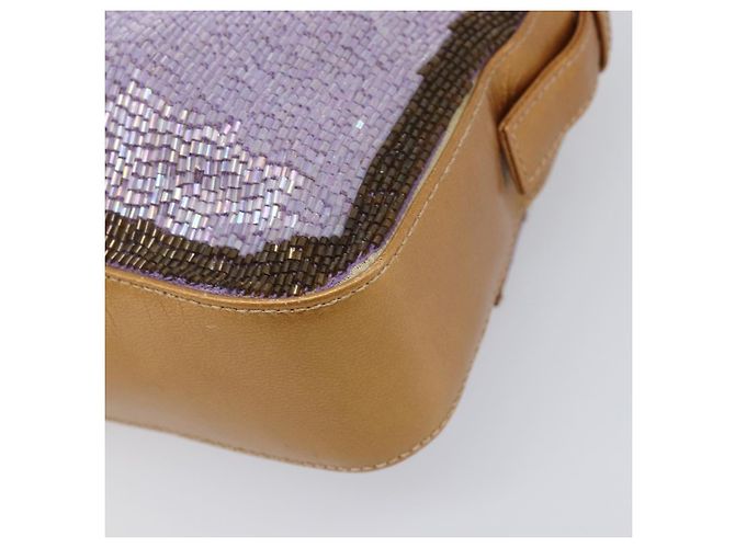 Borsa a tracolla FENDI Mamma Baguette in pelle con perline Viola Oro Auth 194784SM D'oro Porpora - vista 18