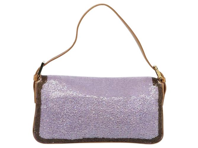 Borsa a tracolla FENDI Mamma Baguette in pelle con perline Viola Oro Auth 194784SM D'oro Porpora - vista 2