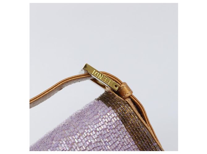 Borsa a tracolla FENDI Mamma Baguette in pelle con perline Viola Oro Auth 194784SM D'oro Porpora - vista 20