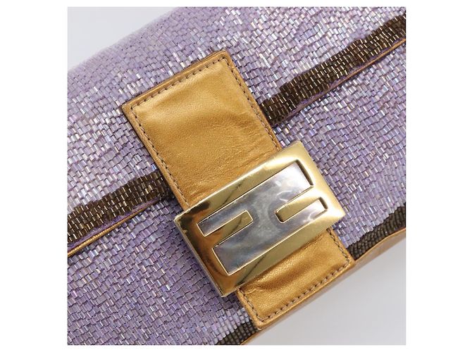 Borsa a tracolla FENDI Mamma Baguette in pelle con perline Viola Oro Auth 194784SM D'oro Porpora - vista 21