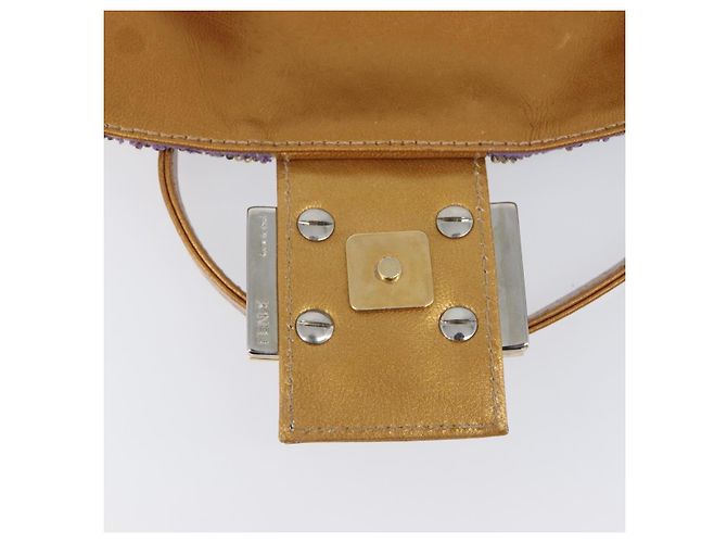 Borsa a tracolla FENDI Mamma Baguette in pelle con perline Viola Oro Auth 194784SM D'oro Porpora - vista 22