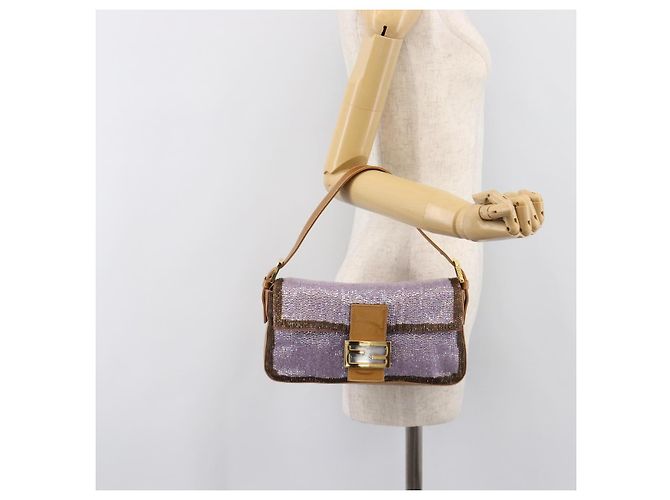 Borsa a tracolla FENDI Mamma Baguette in pelle con perline Viola Oro Auth 194784SM D'oro Porpora - vista 28