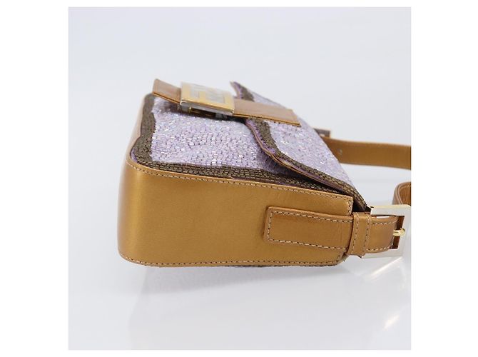 Borsa a tracolla FENDI Mamma Baguette in pelle con perline Viola Oro Auth 194784SM D'oro Porpora - vista 3