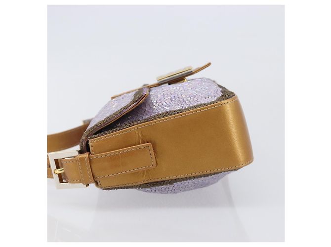 Borsa a tracolla FENDI Mamma Baguette in pelle con perline Viola Oro Auth 194784SM D'oro Porpora - vista 4