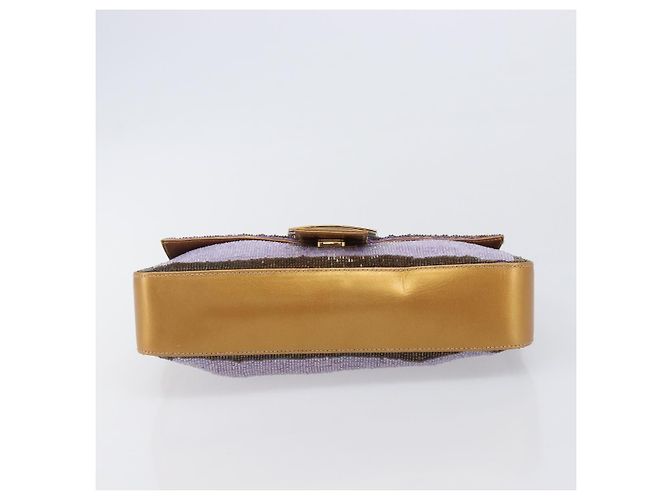 Borsa a tracolla FENDI Mamma Baguette in pelle con perline Viola Oro Auth 194784SM D'oro Porpora - vista 5