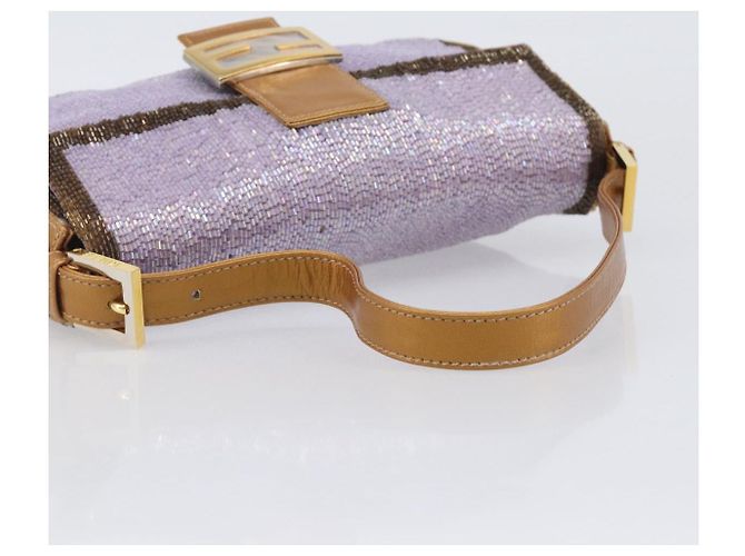 Borsa a tracolla FENDI Mamma Baguette in pelle con perline Viola Oro Auth 194784SM D'oro Porpora - vista 6