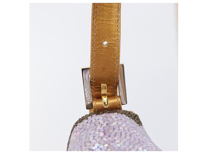 Borsa a tracolla FENDI Mamma Baguette in pelle con perline Viola Oro Auth 194784SM D'oro Porpora - vista 7