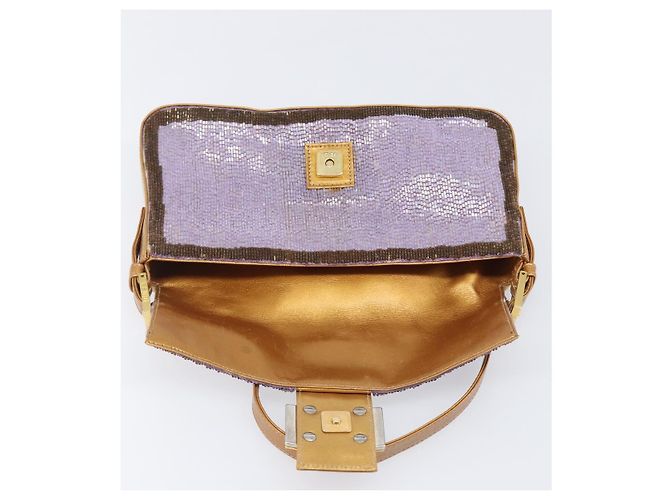 Borsa a tracolla FENDI Mamma Baguette in pelle con perline Viola Oro Auth 194784SM D'oro Porpora - vista 8