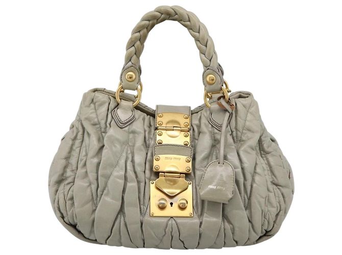 Borsa a mano arricciata Miu Miu in pelle 2way Grigio Oro Auth LN169 Marrone D'oro - vista 13