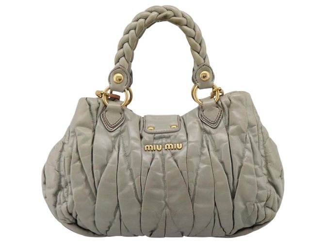 Borsa a mano arricciata Miu Miu in pelle 2way Grigio Oro Auth LN169 Marrone D'oro - vista 2