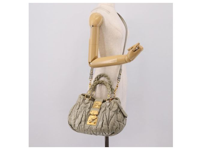 Borsa a mano arricciata Miu Miu in pelle 2way Grigio Oro Auth LN169 Marrone D'oro - vista 23