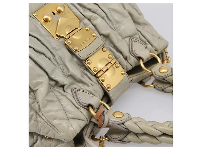 Borsa a mano arricciata Miu Miu in pelle 2way Grigio Oro Auth LN169 Marrone D'oro - vista 5