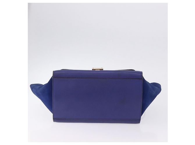 Céline Borsa a mano CELINE Trapeze in pelle scamosciata 2way Blu Oro Auth 203775A D'oro - vista 11