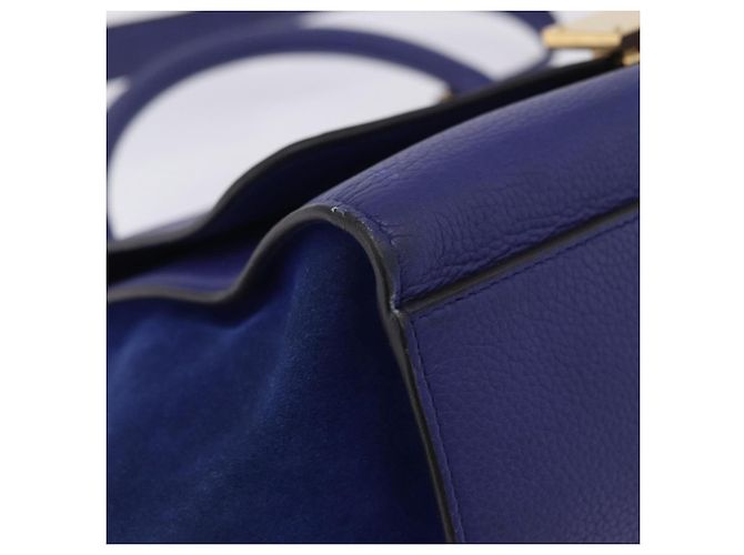 Céline Borsa a mano CELINE Trapeze in pelle scamosciata 2way Blu Oro Auth 203775A D'oro - vista 12